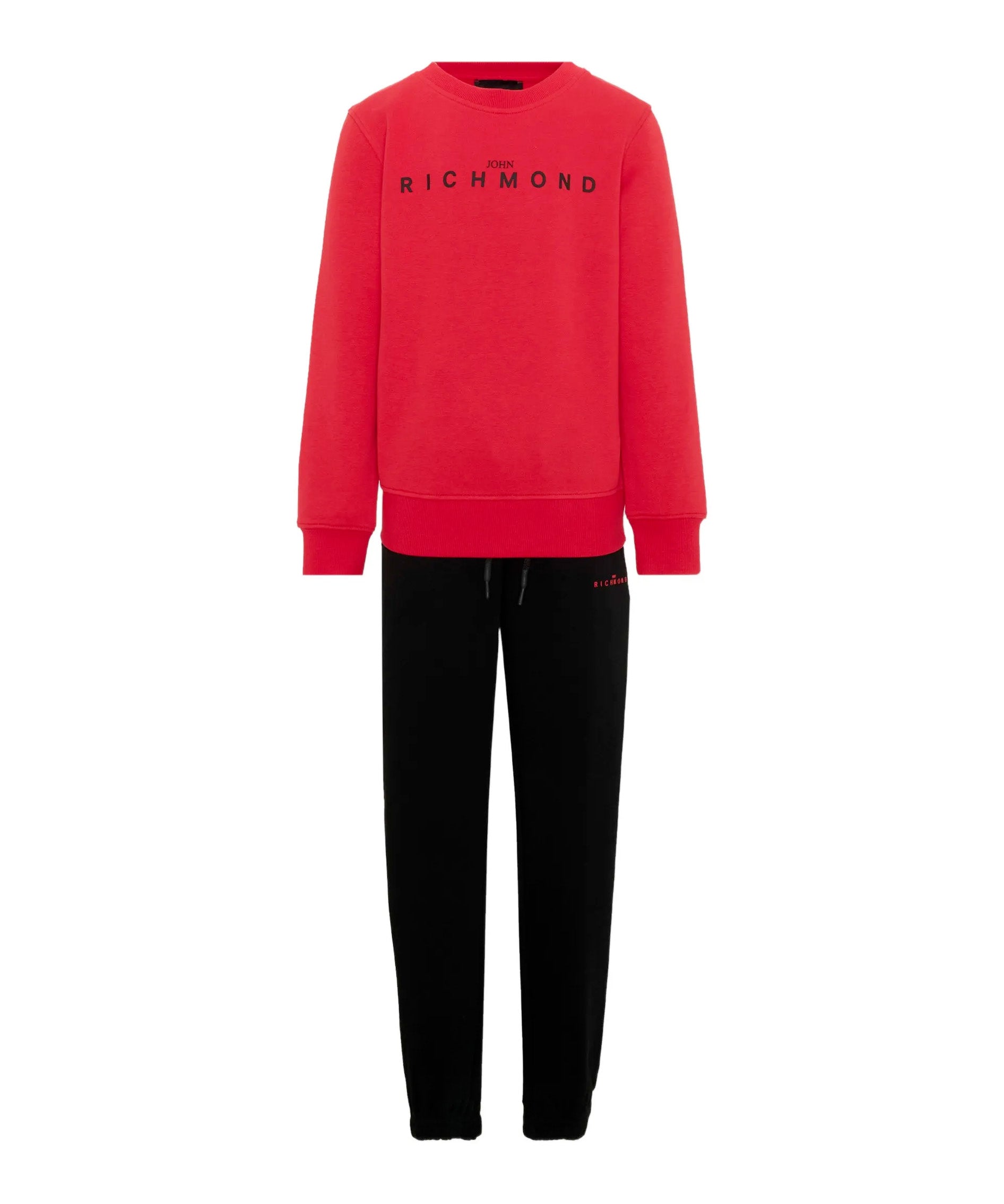 John Richmond Kids Tuta in Felpa Rossa e Nera con Logo Stampato per Bambini