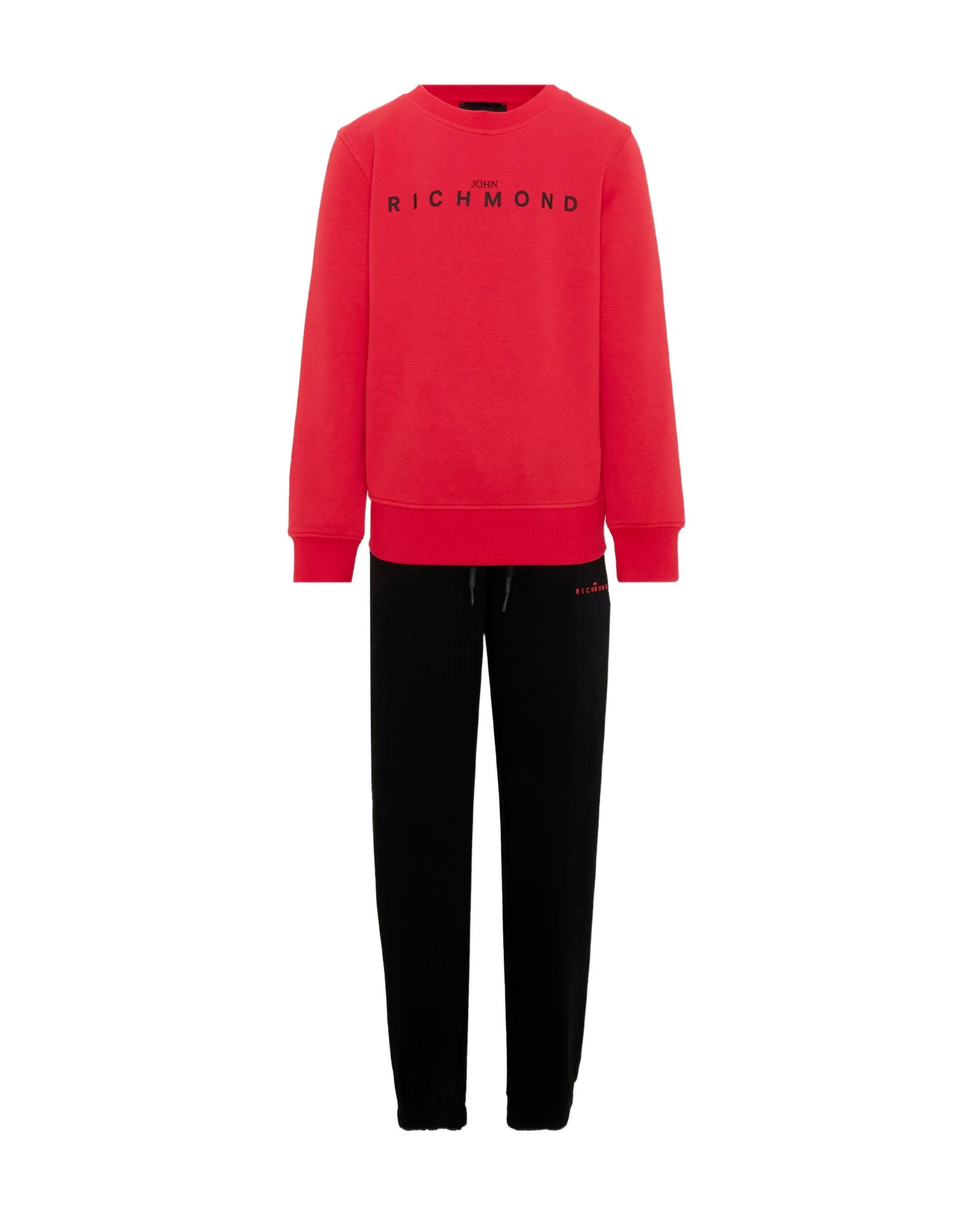 John Richmond Kids Tuta in Felpa Rossa e Nera con Logo Stampato per Bambini