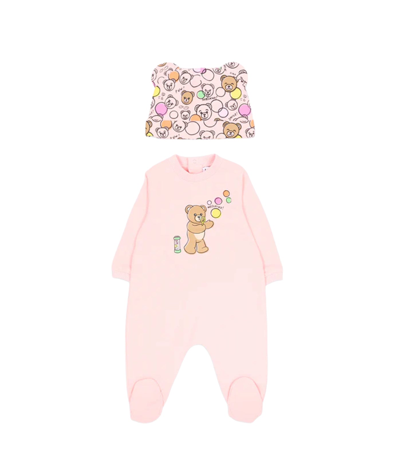 Moschino Kids Tutina+Cappellino Rosa/Fantasia con Teddy Bear per Neonate