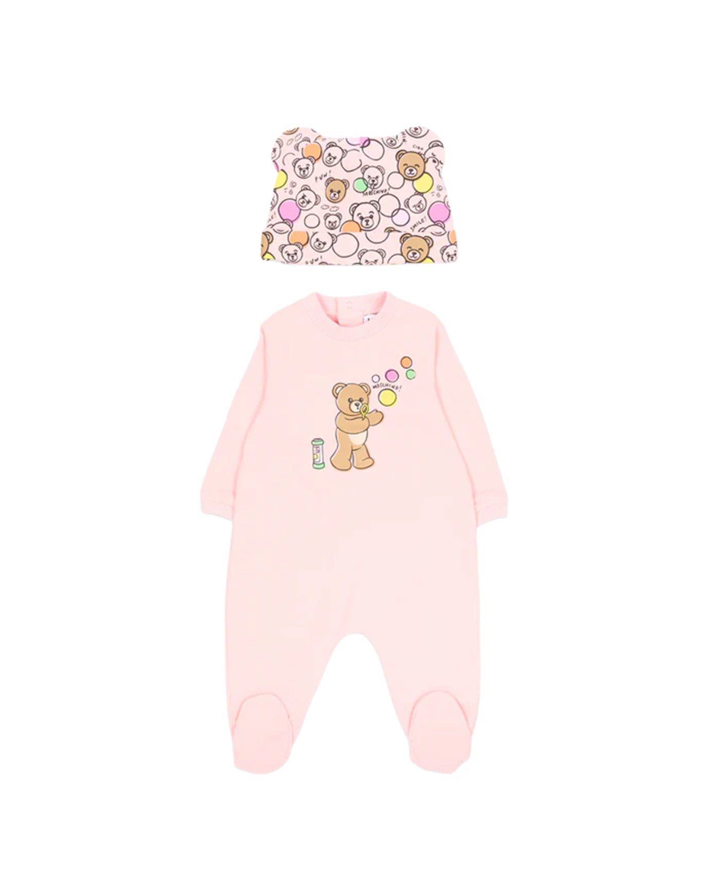 Moschino Kids Tutina+Cappellino Rosa/Fantasia con Teddy Bear per Neonate