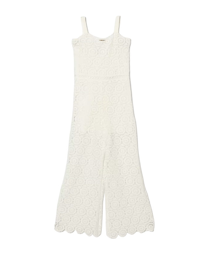 Twinset Kids Tuta Off-White in Pizzo per Bambine