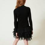 Twinset Kids Abito Nero a Costine con Gonna Tulle per Bambine (retro)
