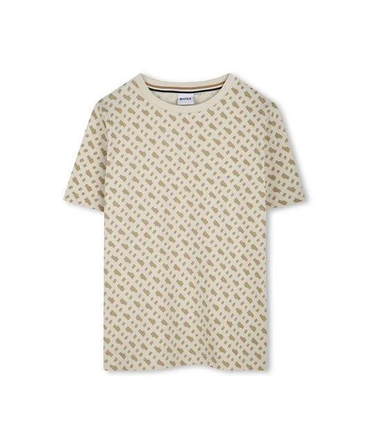 Boss Kids T-shirt Beige con Stampa per Bambini