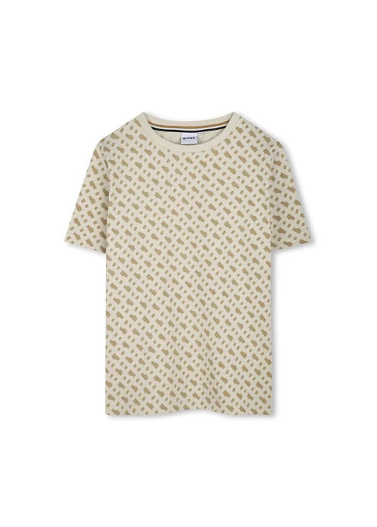 Boss Kids T-shirt Beige con Stampa per Bambini