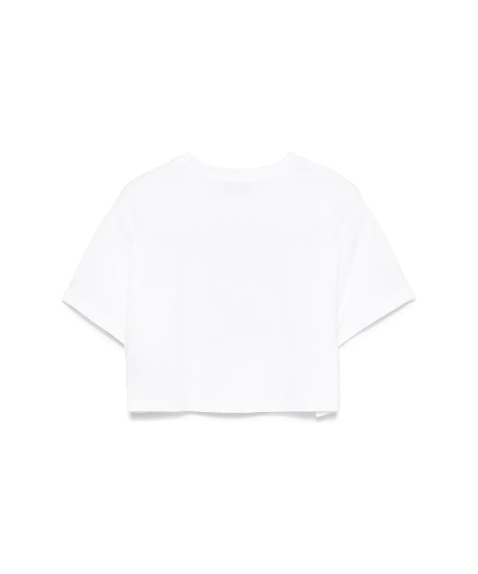 Moschino Kids T-shirt Crop Bianca con Stampa Toy per Bambine