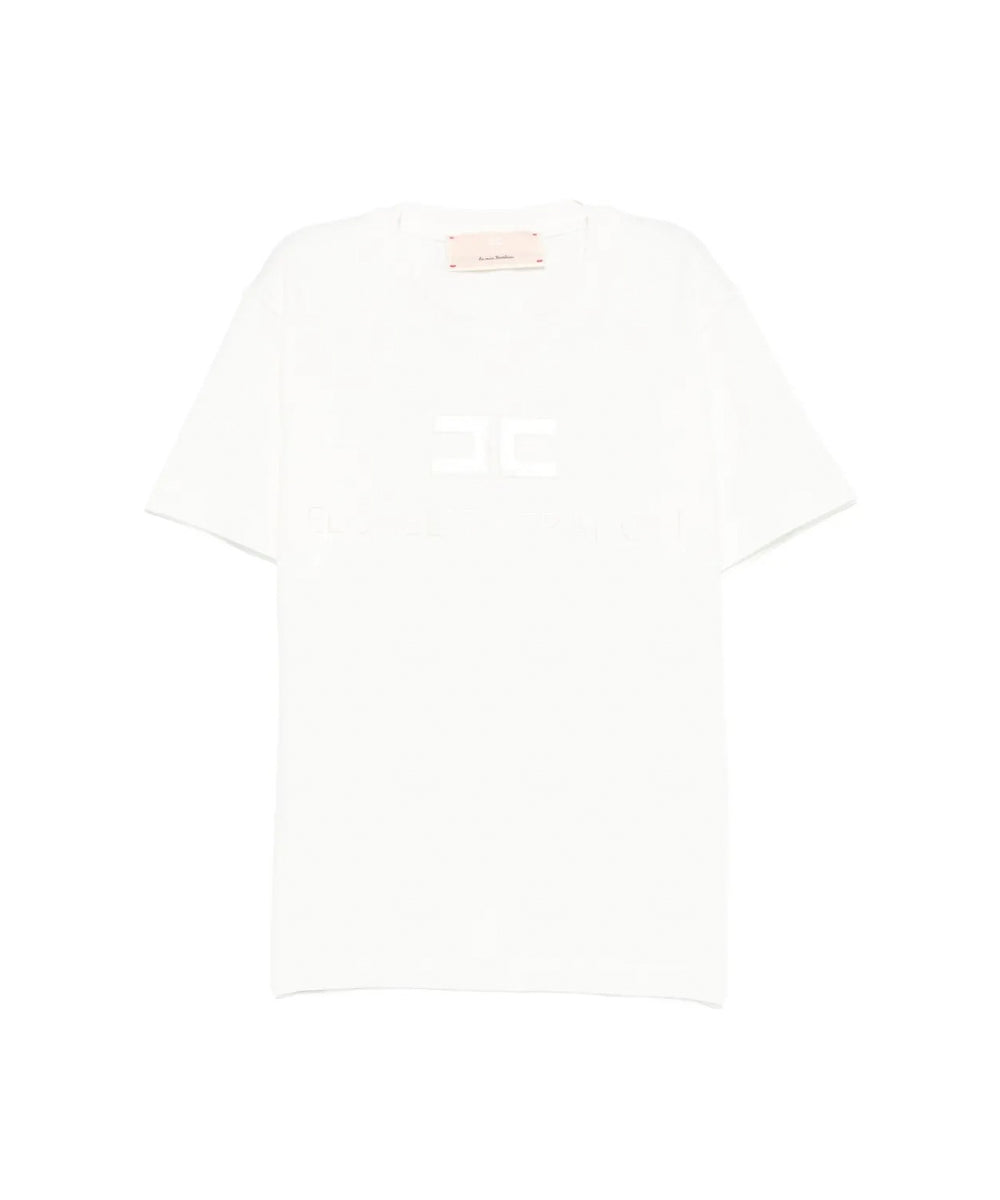 Elisabetta Franchi La Mia Bambina T-shirt Avorio con Logo Ricamato per Bambine