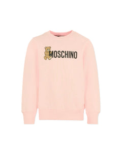 Moschino Kids Felpa Girocollo Rosa con Logo per Bambine