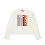 MAX&Co. Kids Maglione Girocollo Panna con Maxi Patch Logo Multicolore per Bambine