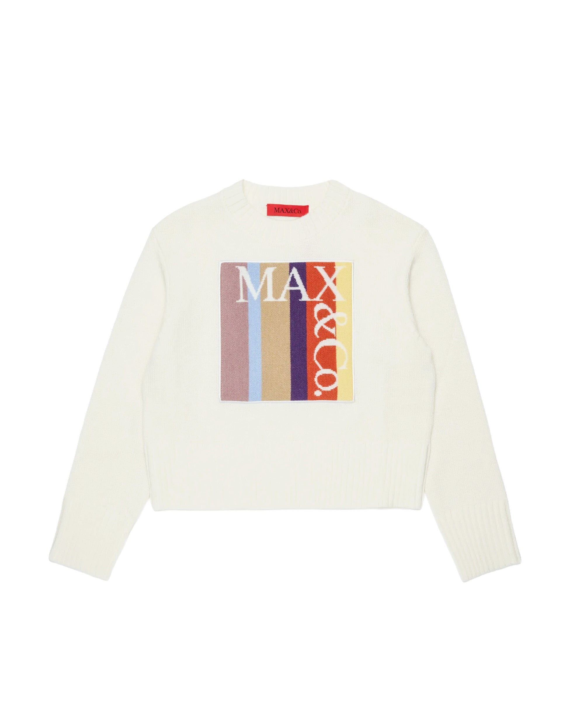 MAX&Co. Kids Maglione Girocollo Panna con Maxi Patch Logo Multicolore per Bambine