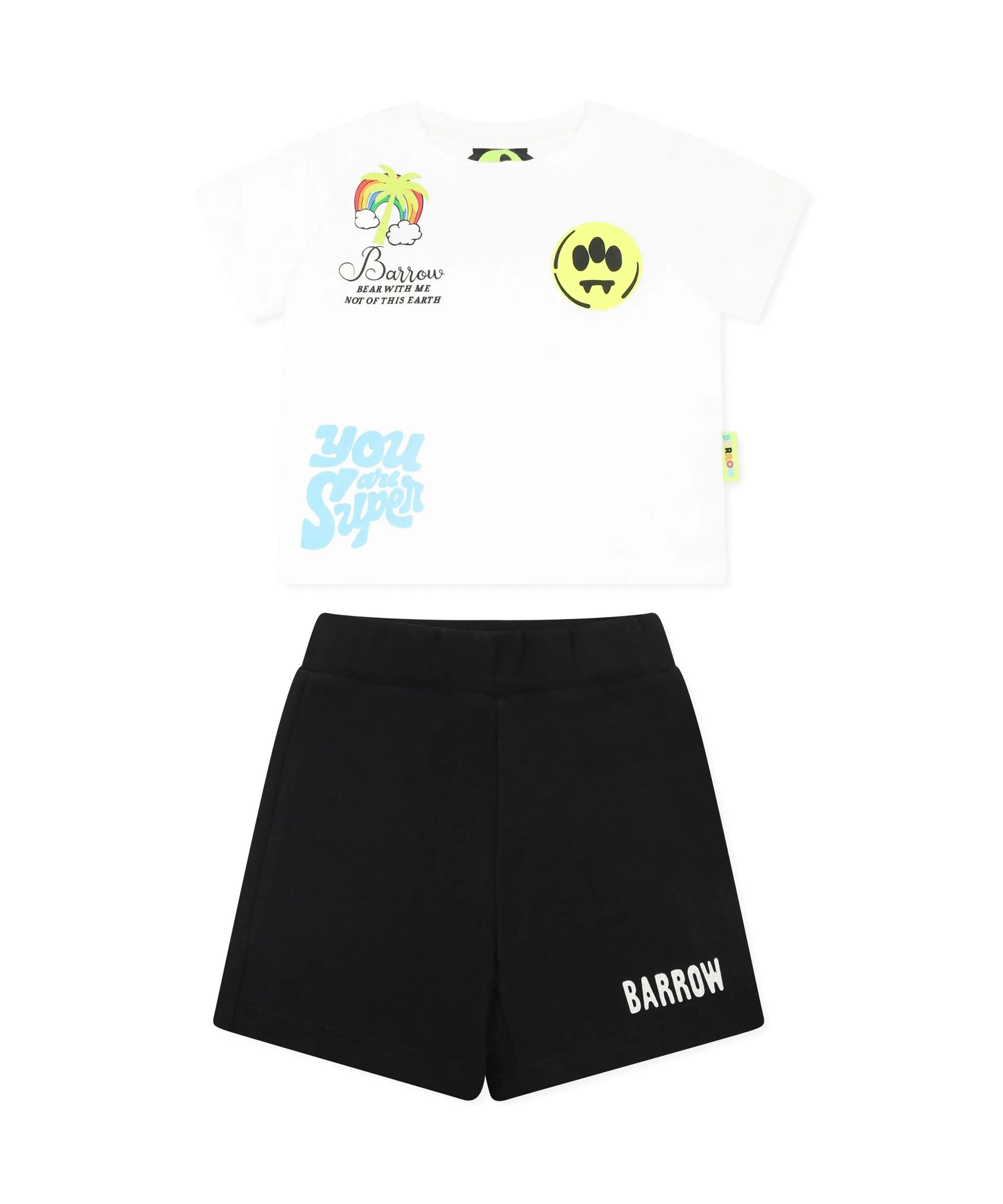 Barrow Kids T-shirt Bianca con Stampa Retro con Shorts Neri per Neonati