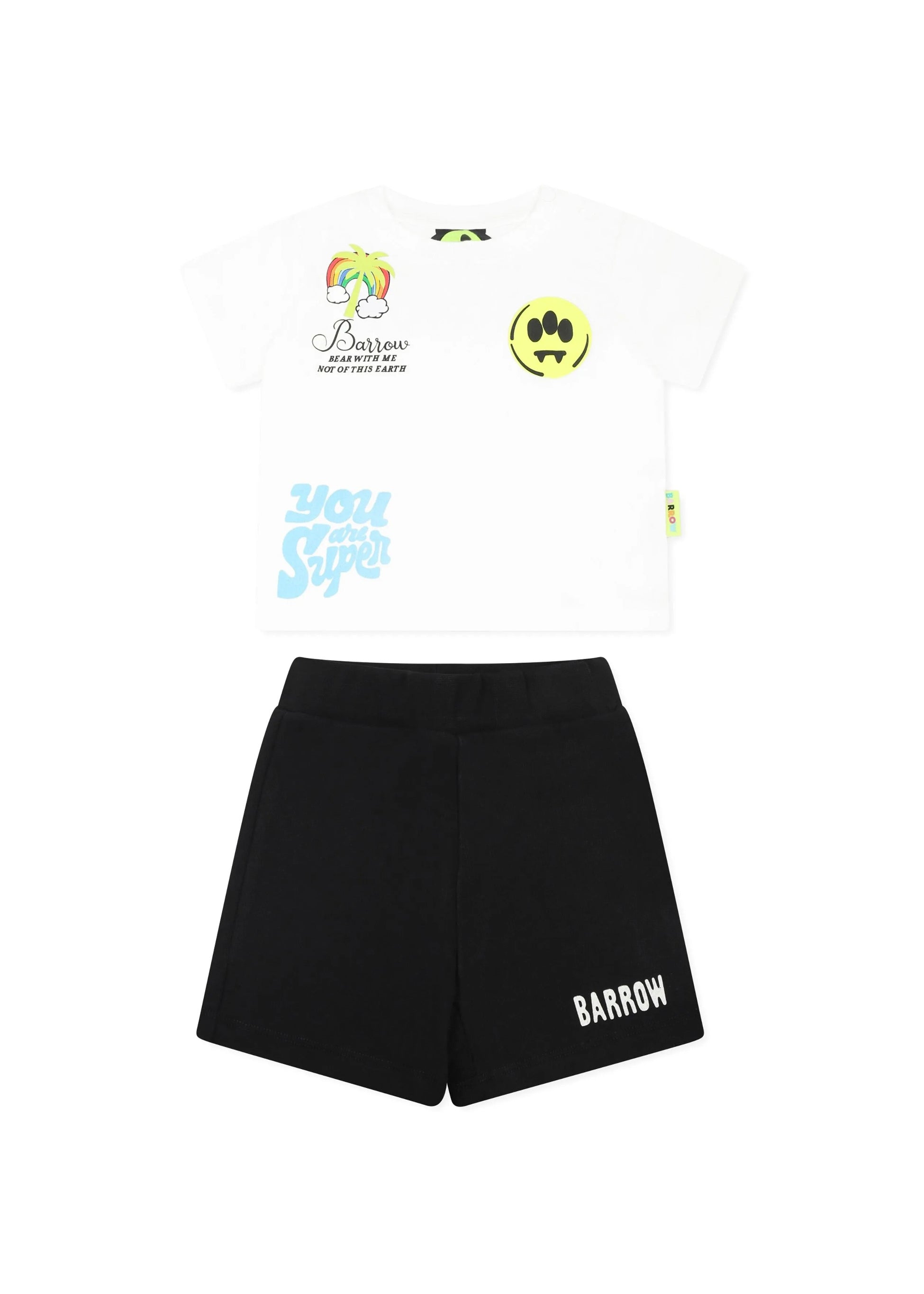 Barrow Kids T-shirt Bianca con Stampa Retro con Shorts Neri per Neonati