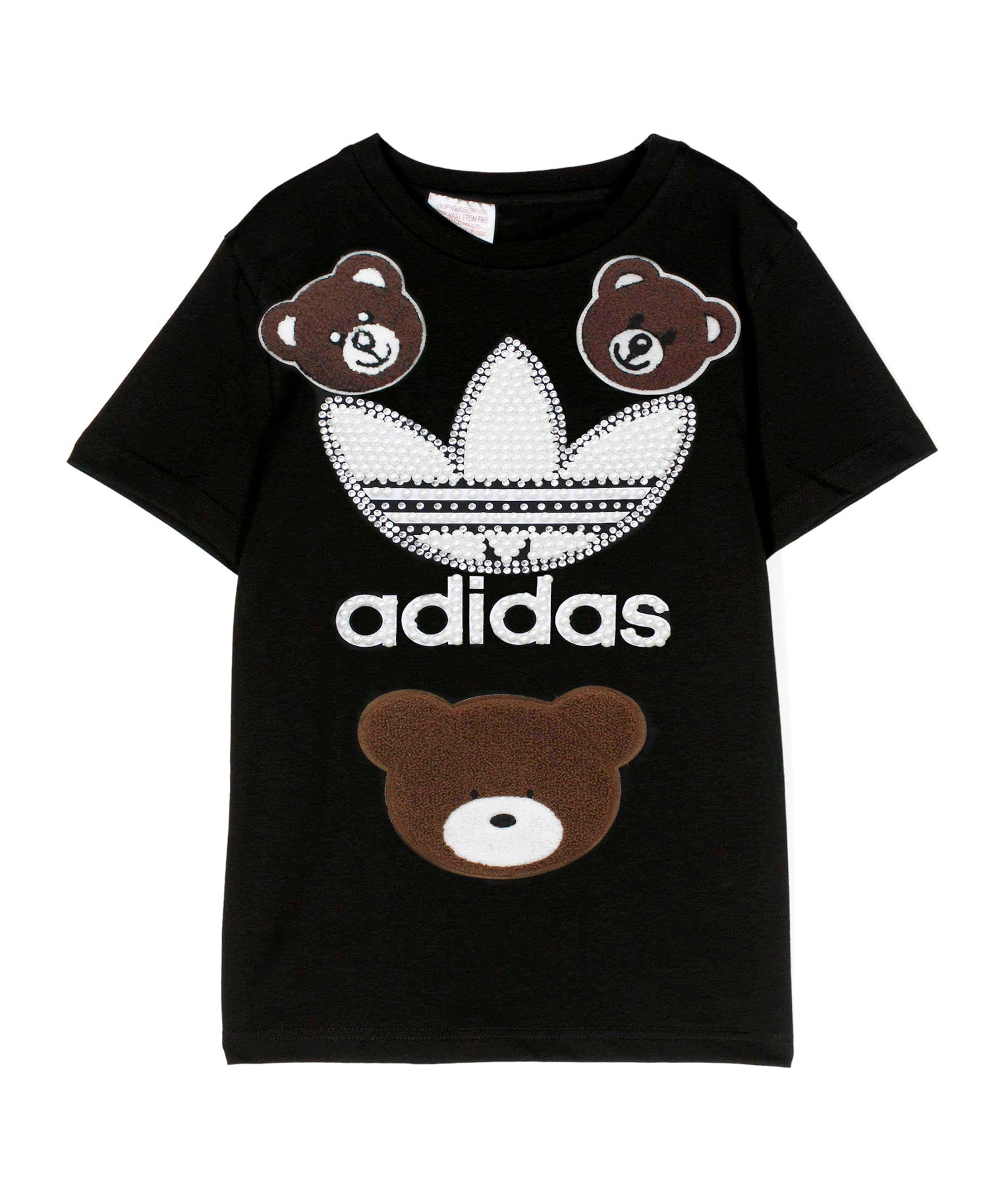 Adidas X Iconic T-shirt Nera con Patch Teddy Bear e Logo con Perle (FRONTE)