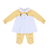 Completo 2pz Marlù Bianco/Giallo con Applicazioni Fiore per Neonate