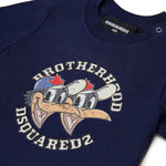 Dsquared Kids T-Shirt Blu Girocollo con Apertura con Bottoni Spalla e Stampa Logo Unisex per Neonati