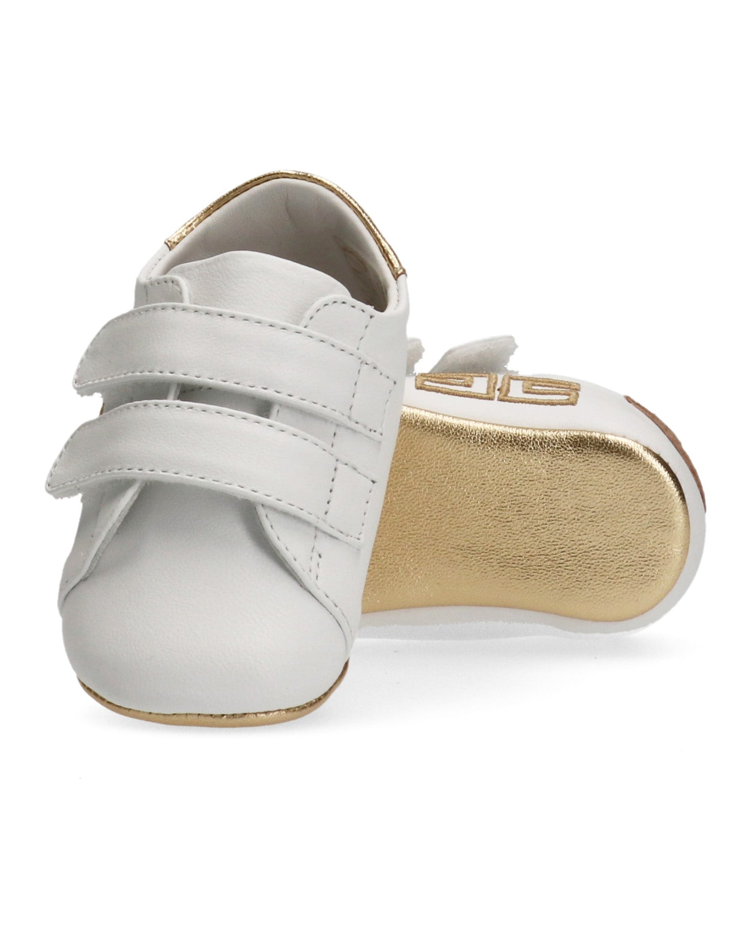 Elisabetta Franchi La Mia Bambina Scarpe Culla Bianco/Oro con Logo per Neonate