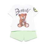 Barrow Kids T-shirt Bianca con Stampa Retro con Shorts Verdi per Neonati