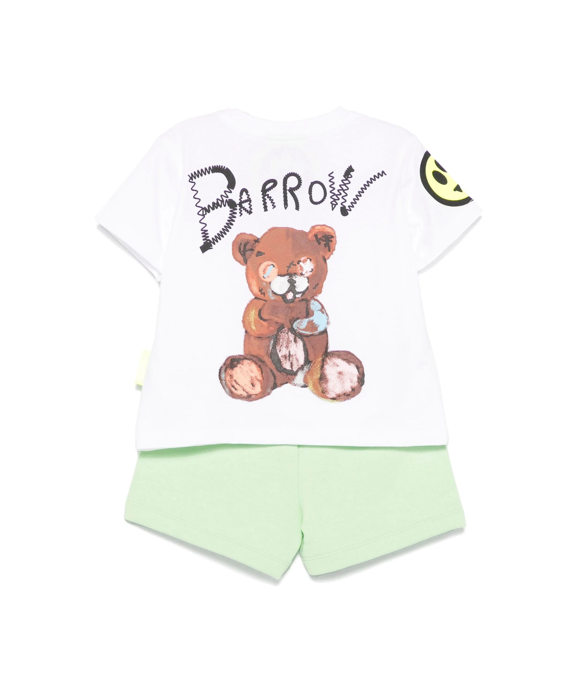 Barrow Kids T-shirt Bianca con Stampa Retro con Shorts Verdi per Neonati