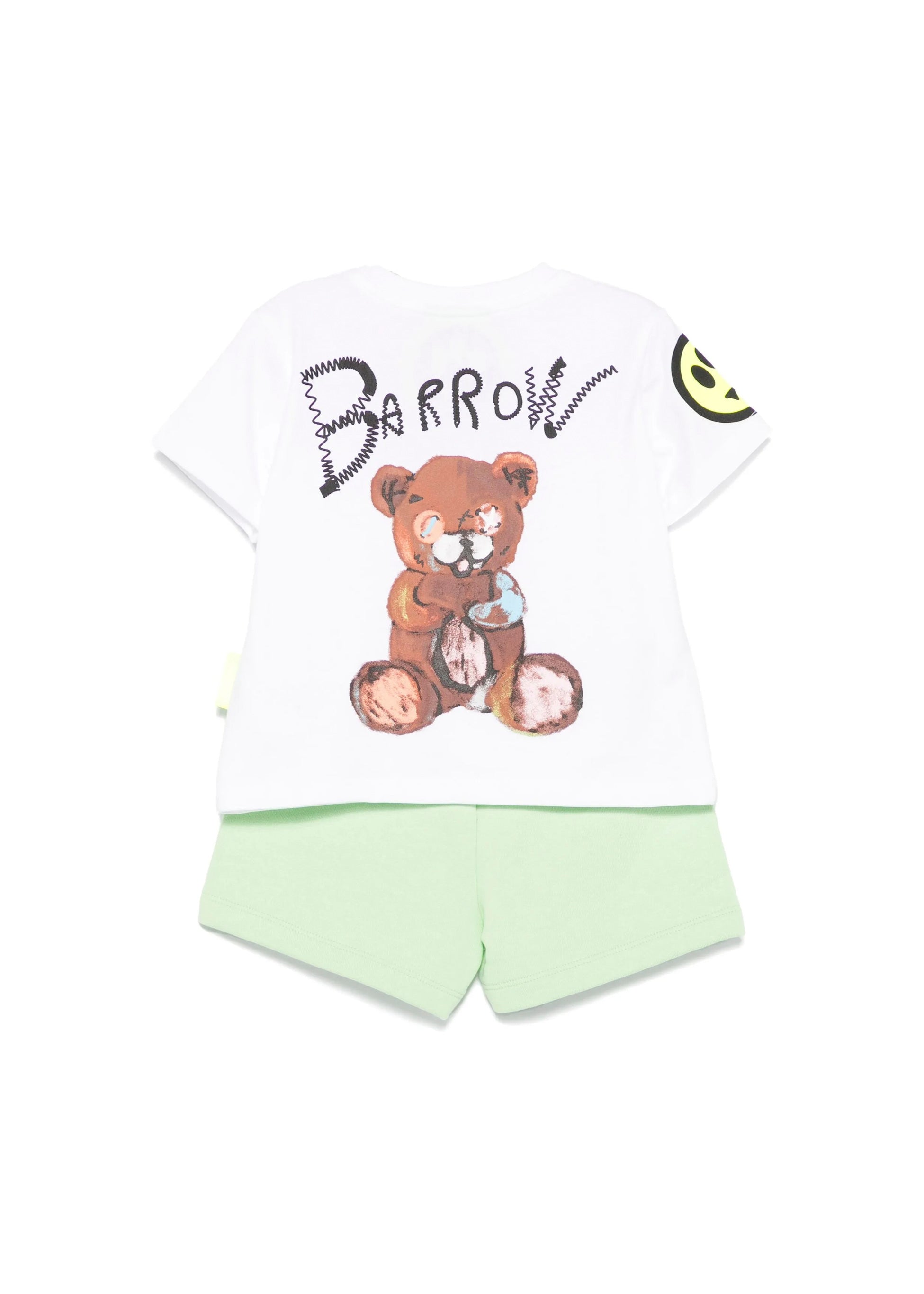 Barrow Kids T-shirt Bianca con Stampa Retro con Shorts Verdi per Neonati