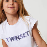 Twinset Kids T-Shirt Bianca con Applicazione Logo per Bambine