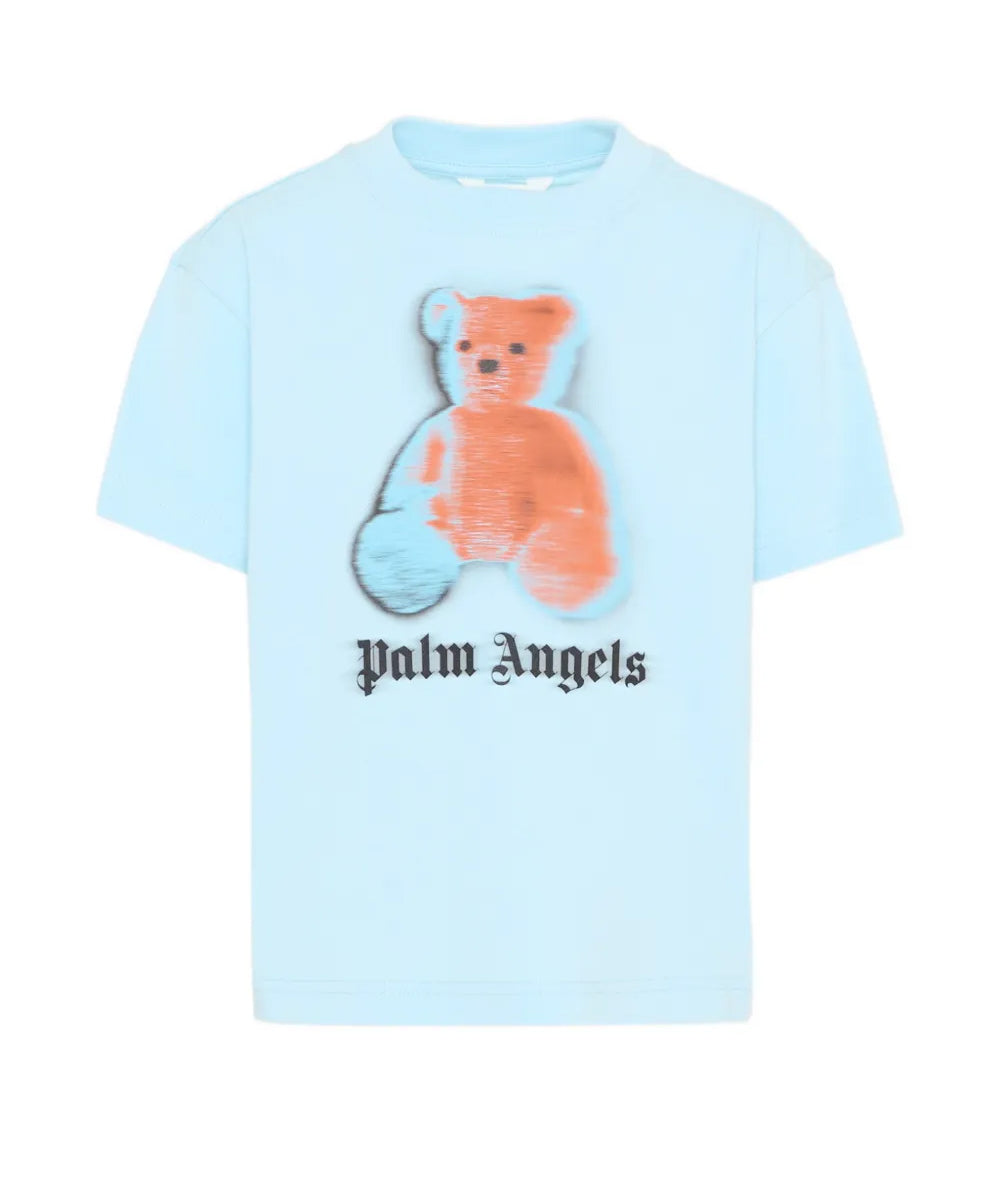 Palm Angels Kids T-Shirt Celeste con Stampa Teddy per Bambini