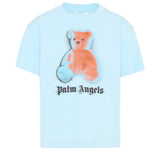 Palm Angels Kids T-Shirt Celeste con Stampa Teddy per Bambini