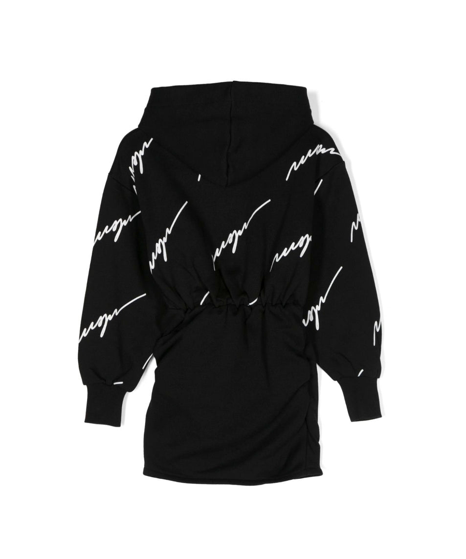 MSGM Kids Abito Nero Corto con Stampa Logo All-over per Bambine (retro)