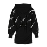 MSGM Kids Abito Nero Corto con Stampa Logo All-over per Bambine (retro)