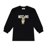 Moschino Kids Abito Lunghe Maniche Nero con Stampa per Neonate