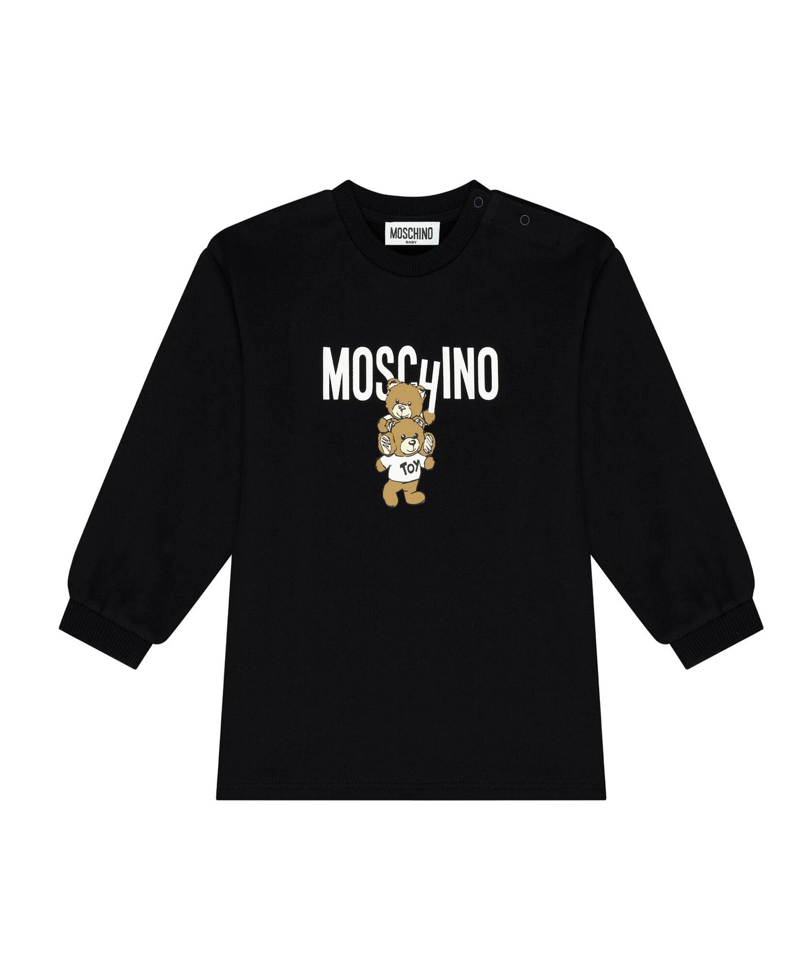 Moschino Kids Abito Lunghe Maniche Nero con Stampa per Neonate