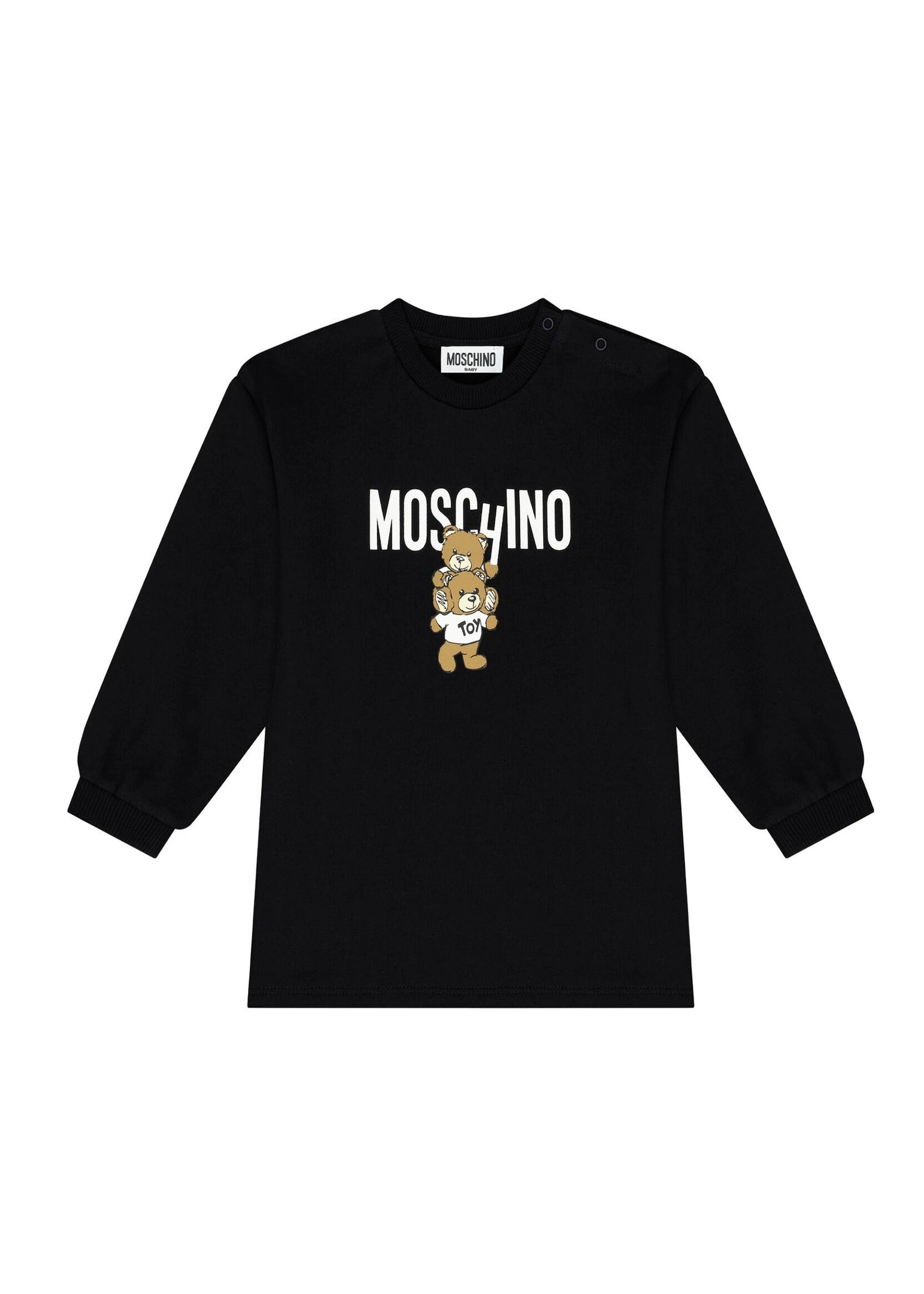 Moschino Kids Abito Lunghe Maniche Nero con Stampa per Neonate