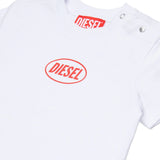 Diesel Kids T-shirt Bianca con Logo Oval a Contrato Unisex per Neonati