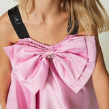 Twinset Kids Abito Rosa in Raso con Fiocco 
