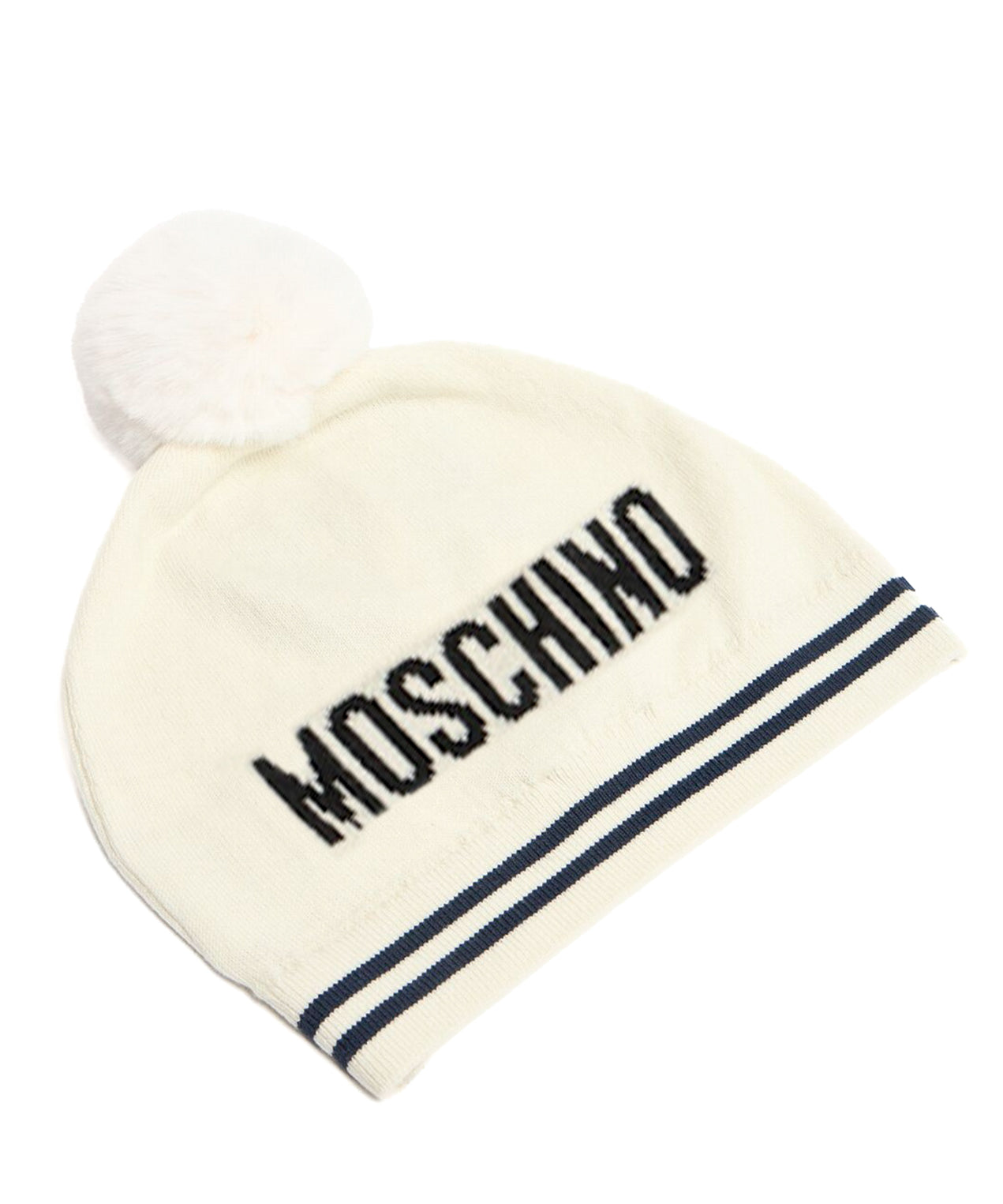 Moschino Kids Cappello in Maglia Panna con Pon Pon (retro)