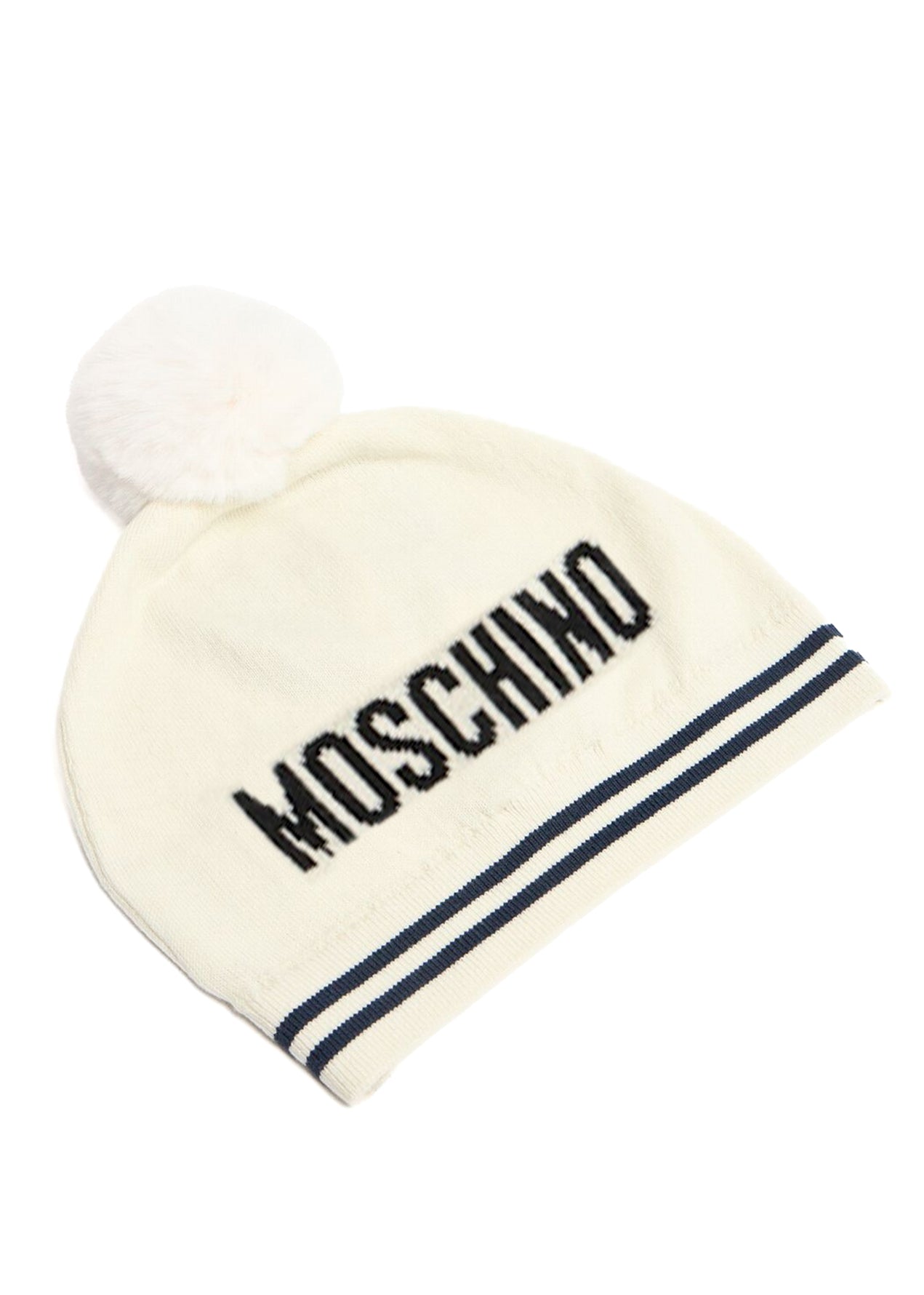 Moschino Kids Cappello in Maglia Panna con Pon Pon (retro)