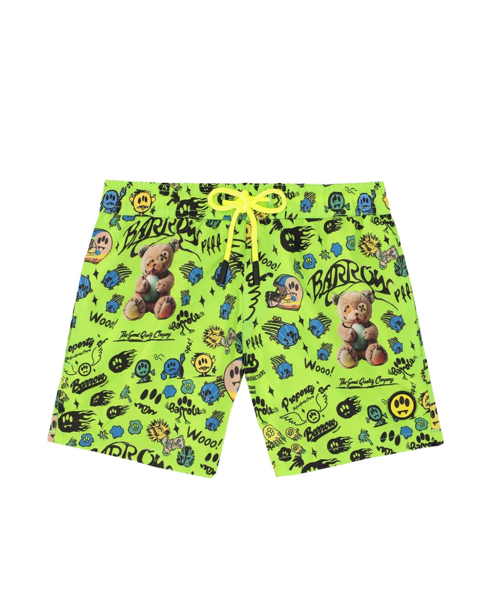 Barrow Kids Costume Short Verde Fluo Fantasia All-Over per Bambini