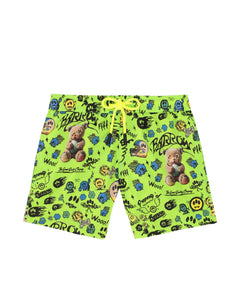 Barrow Kids Costume Short Verde Fluo Fantasia All-Over per Bambini