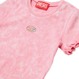 Diesel Kids T-Shirt Rosa Sfumata a Costine con Logo in Rilievo Multicolor per Bambine