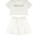 Vicolo Kids Completo Off-White con Logo Brillantinato per Bambine