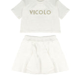 Vicolo Kids Completo Off-White con Logo Brillantinato per Bambine