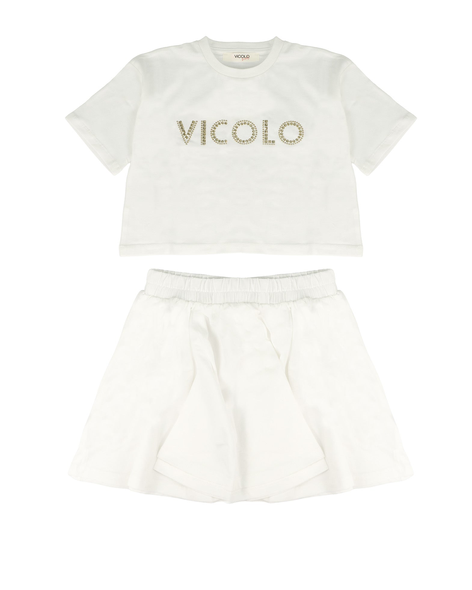 Vicolo Kids Completo Off-White con Logo Brillantinato per Bambine