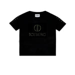 Iceberg Kids T-shirt Nera Crop con Logo Borchiato per Bambine