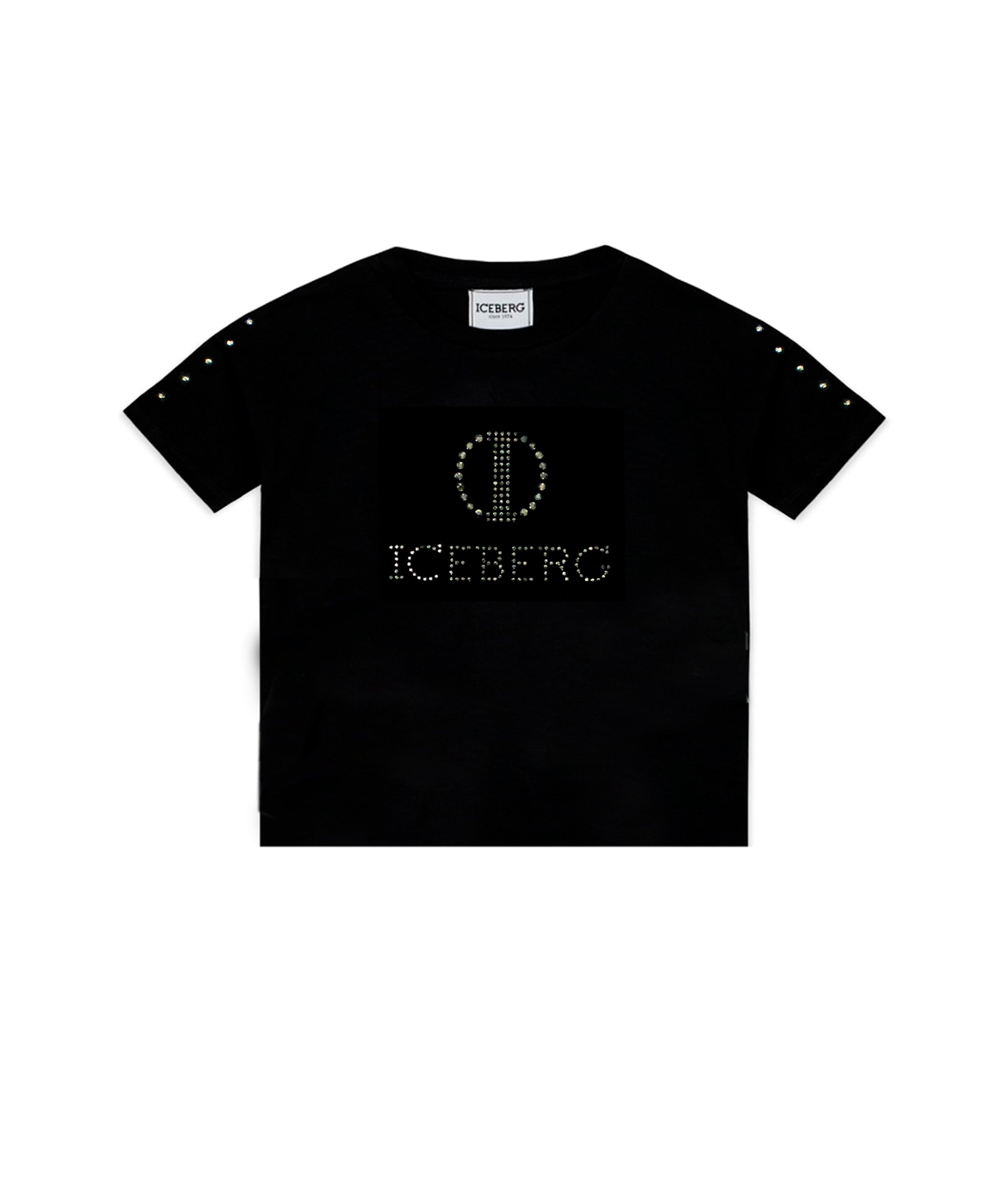 Iceberg Kids T-shirt Nera Crop con Logo Borchiato per Bambine
