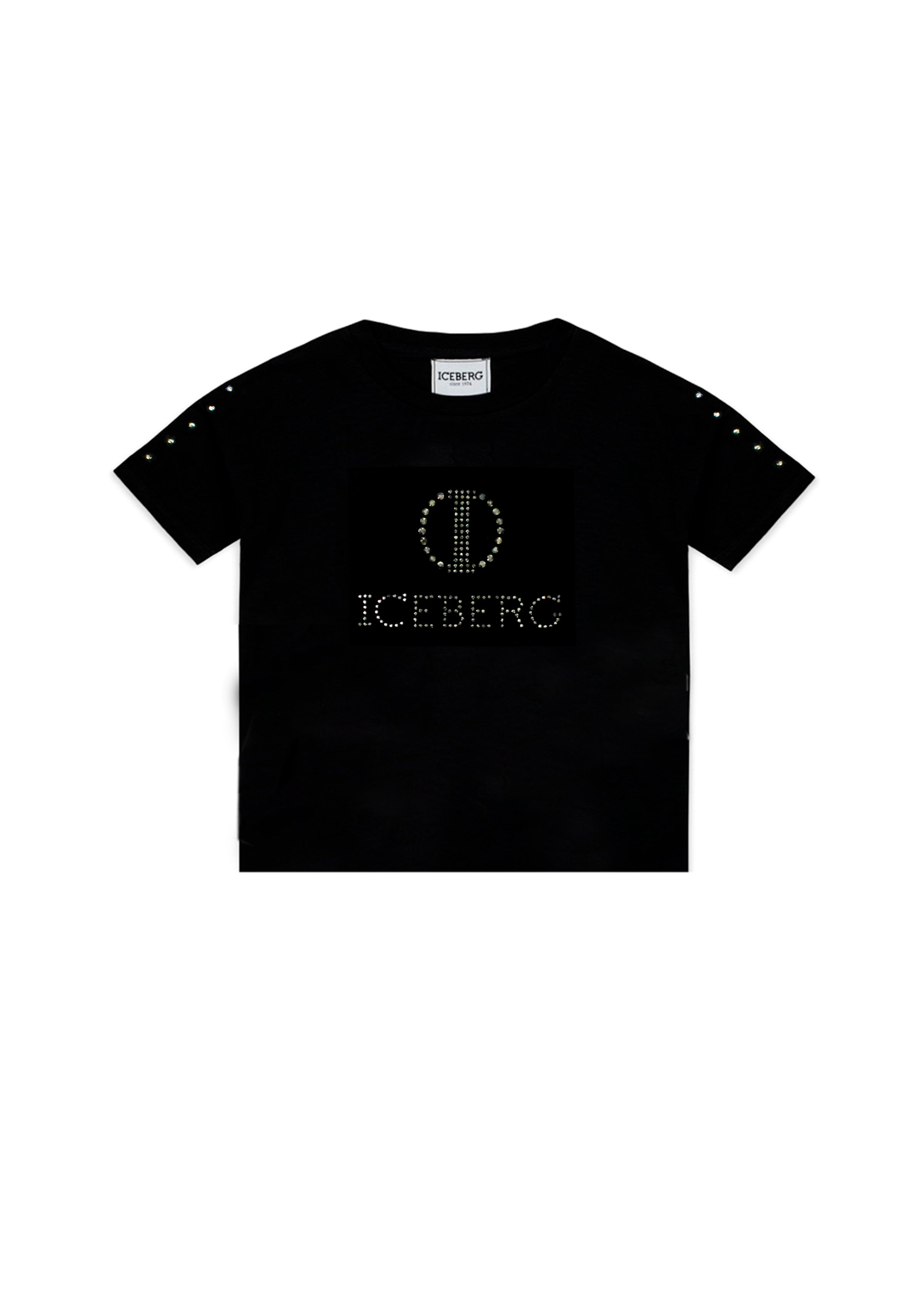 Iceberg Kids T-shirt Nera Crop con Logo Borchiato per Bambine