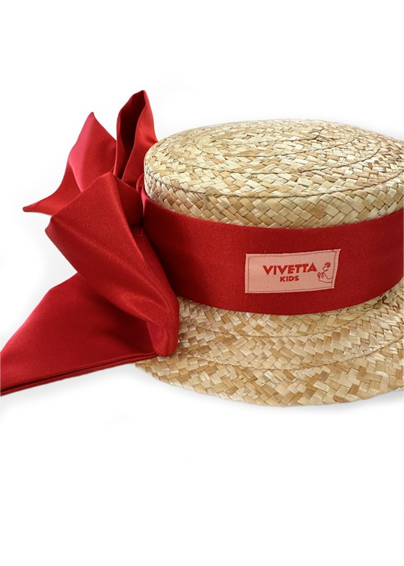 Vivetta Kids Cappello in Paglia con Fiocco Rosso per Bambine