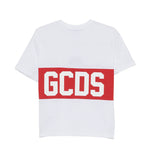 Gcds Kids T-Shirt Bianca con Banda Rossa Logata Unisex