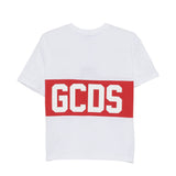 Gcds Kids T-Shirt Bianca con Banda Rossa Logata Unisex
