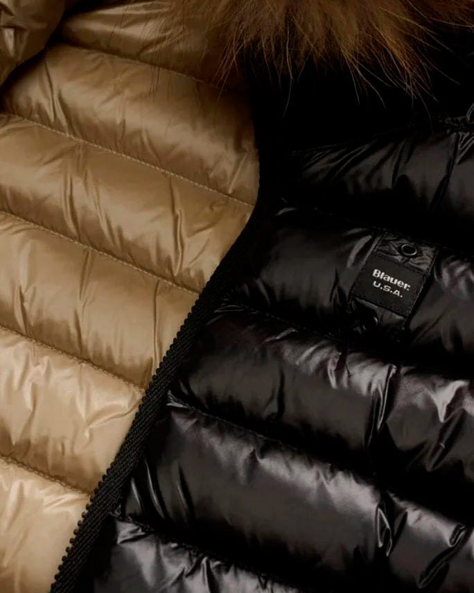 Blauer Kids Giubbino Nero e Cappuccio con Pelliccia Arcadia Junior per Bambine