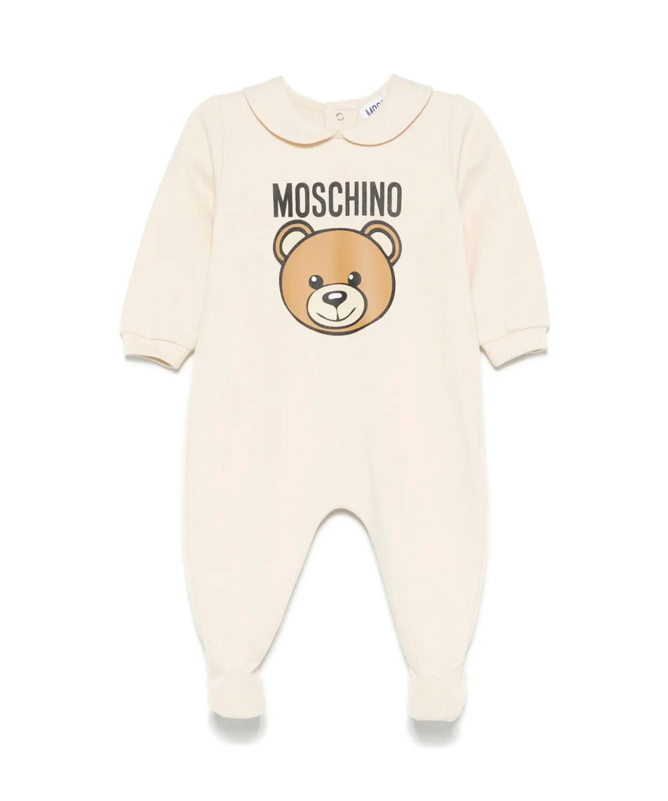 Moschino Kids Tutina Beige con Logo Teddy Bear per Neonati