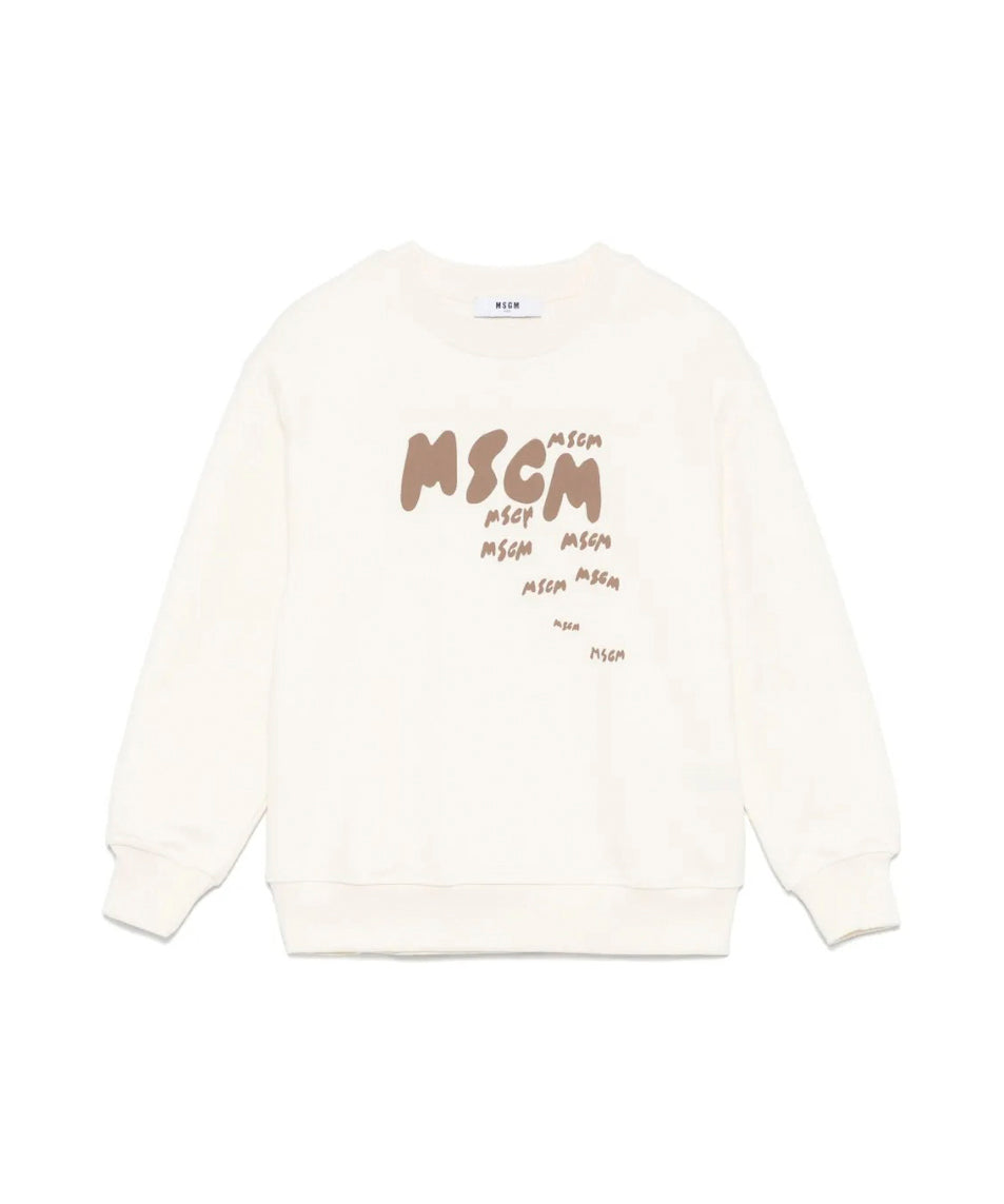 MSGM Kids Felpa Crema con Stampa per Bambini (fronte)
