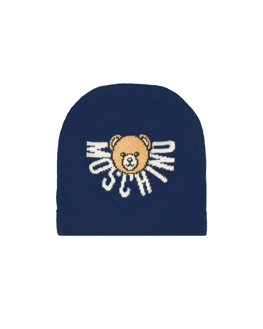 Moschino Kids Cappello Blu Navy con Logo Teddy per Neonati
